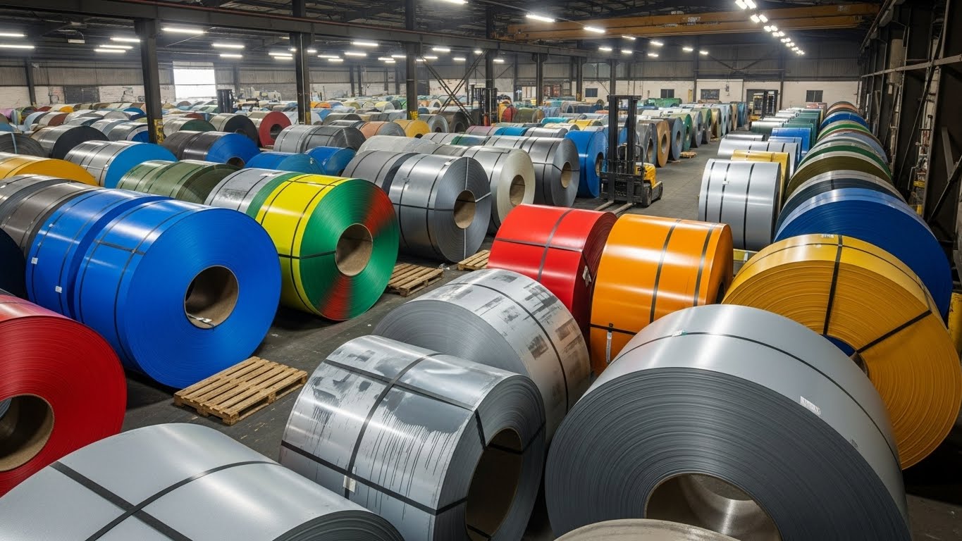 Fabrika ortamında boyalı rulo sac üretim hattı