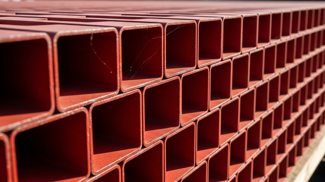 Farklı ebatlarda kırmızı astar boyalı kutu profil çeşitleri