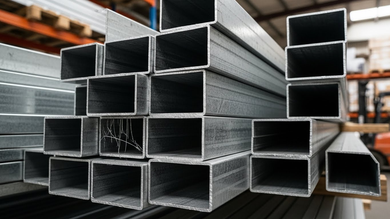 İstiflenmiş büyük ebatlı çelik kutu profiller