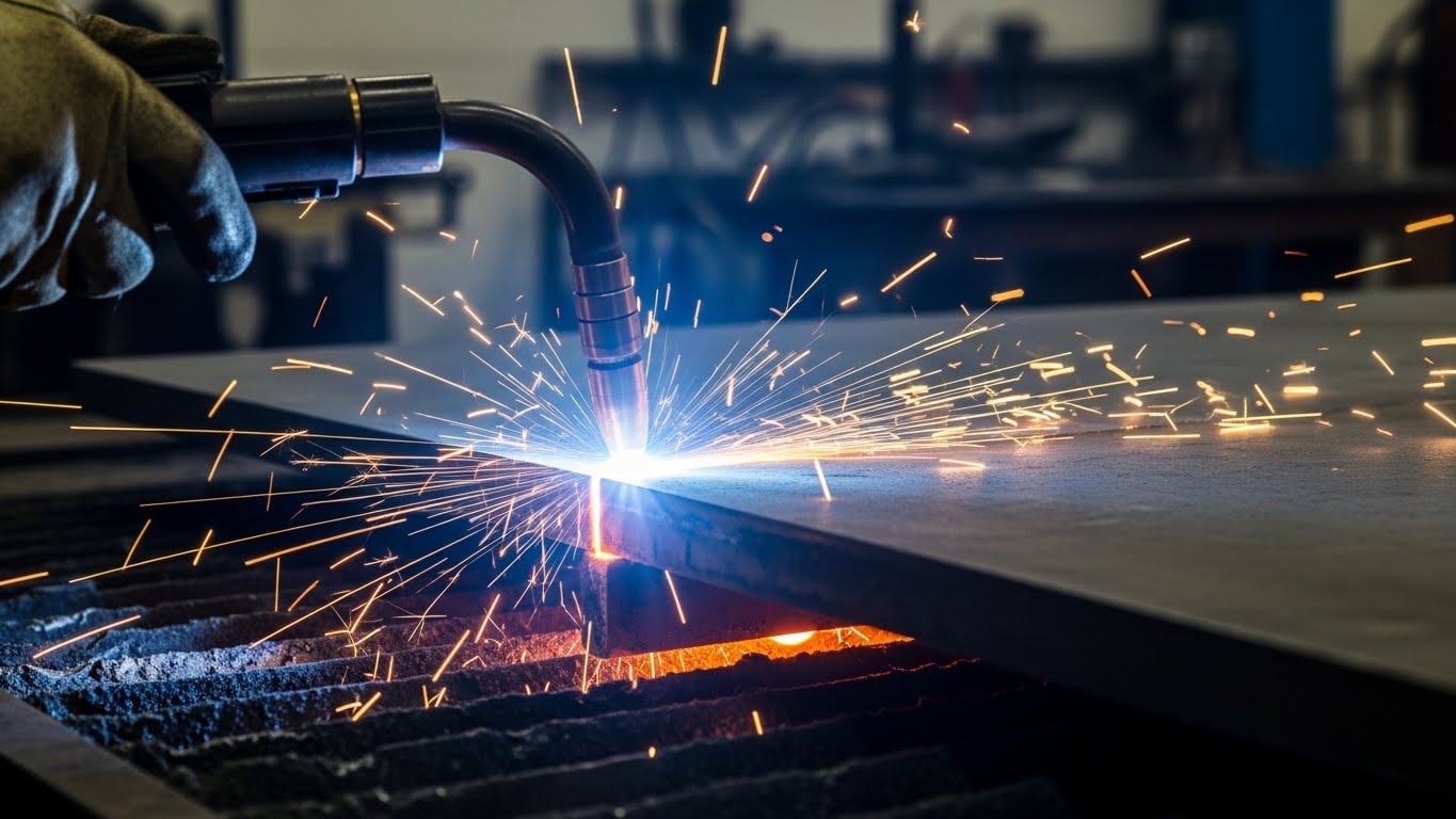 Kesilen metal parçaları gösteren endüstriyel görsel