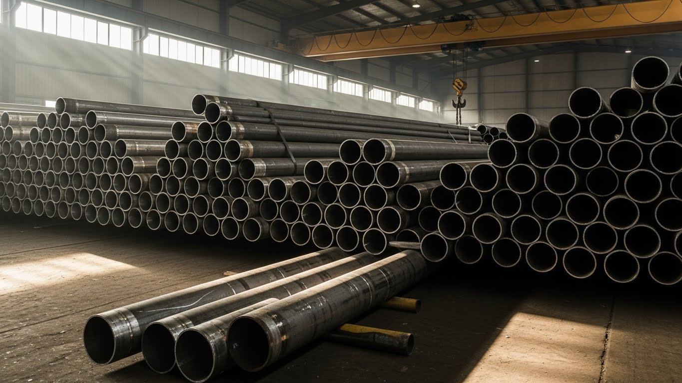 İnce et kalınlığına sahip çelik boruların stok görseli.